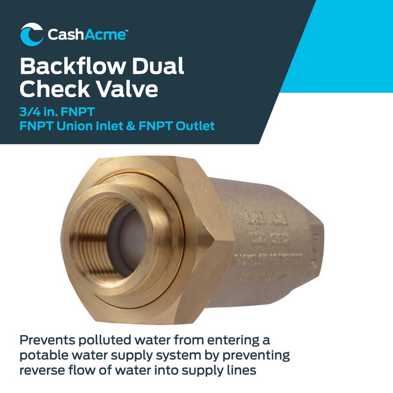 Cash Acme 3/4 Inch BF1 Dual Check Valve with Female Unions, Brass Plumbing Fitting, BF13434 - Image 2